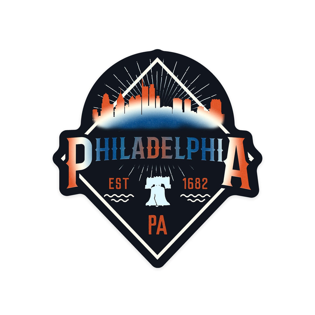 Philadelphia, Retro Skyline, Contour, Vinyl Sticker Sticker Lantern Press 