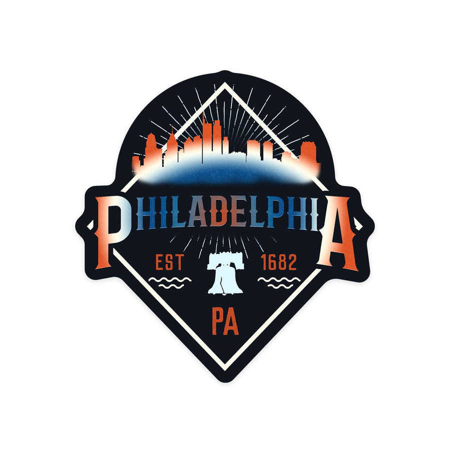 Philadelphia, Retro Skyline, Contour, Vinyl Sticker Sticker Lantern Press 