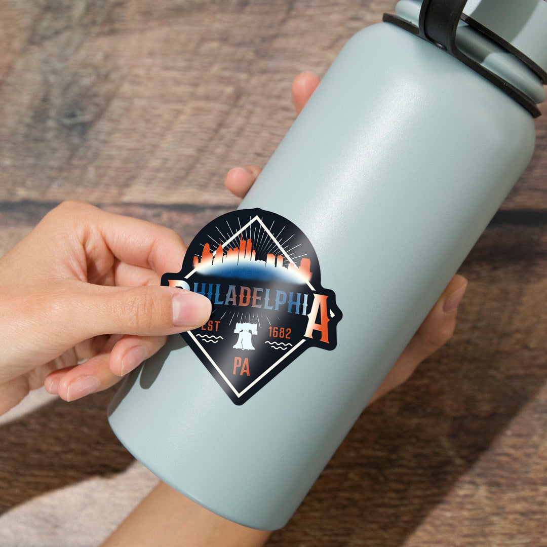 Philadelphia, Retro Skyline, Contour, Vinyl Sticker Sticker Lantern Press 
