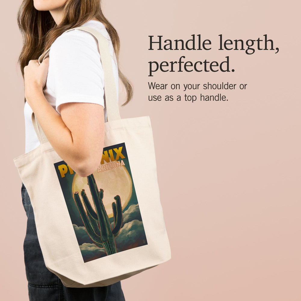 Phoenix, Arizona, Cactus and Full Moon, Tote Bag Totes Lantern Press 