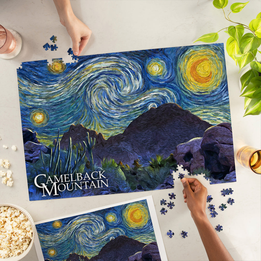 Phoenix, Arizona, Camelback Mountain, Starry Night, Jigsaw Puzzle Puzzle Lantern Press 
