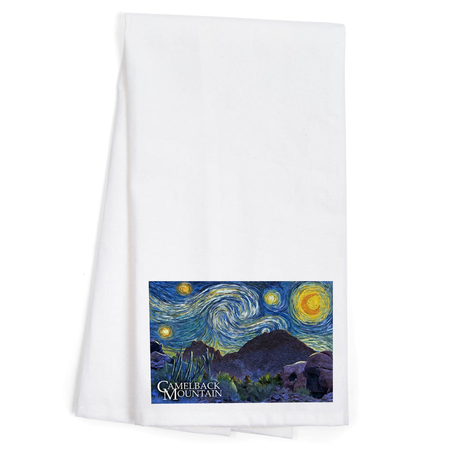 Phoenix, Arizona, Camelback Mountain, Starry Night, Organic Cotton Kitchen Tea Towels Kitchen Lantern Press 