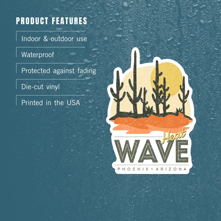 Phoenix, Arizona, Heat Wave, Desert Scene, Vector, Contour, Lantern Press Artwork, Vinyl Sticker Sticker Lantern Press 