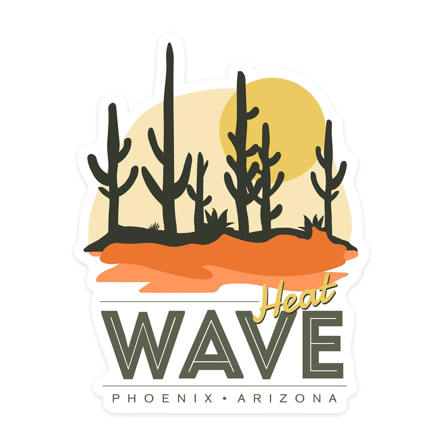 Phoenix, Arizona, Heat Wave, Desert Scene, Vector, Contour, Lantern Press Artwork, Vinyl Sticker Sticker Lantern Press 