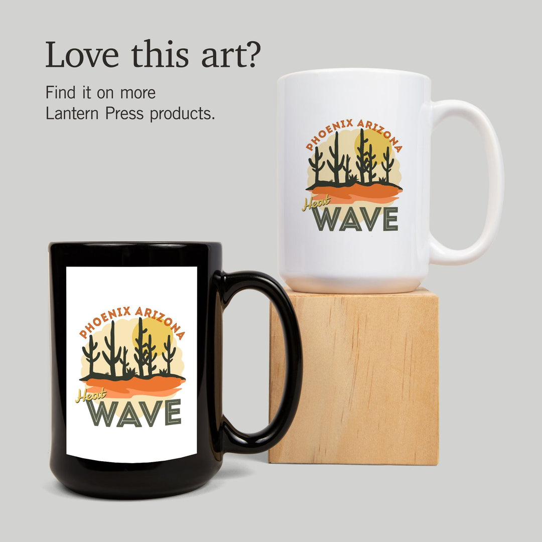 Phoenix, Arizona, Heat Wave, Vector Desert Scene, Contour, Lantern Press Artwork, Ceramic Mug Mugs Lantern Press 