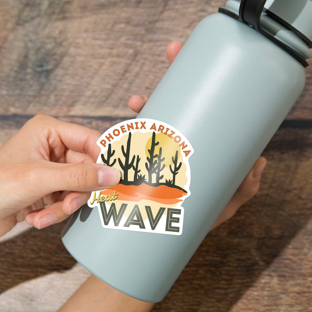 Phoenix, Arizona, Heat Wave, Vector Desert Scene, Contour, Lantern Press Artwork, Vinyl Sticker Sticker Lantern Press 