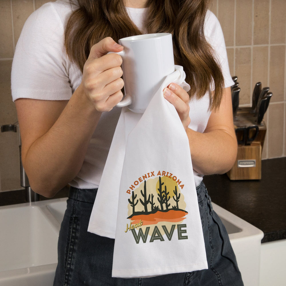 Phoenix, Arizona, Heat Wave, Vector Desert Scene, Contour, Organic Cotton Kitchen Tea Towels Kitchen Lantern Press 