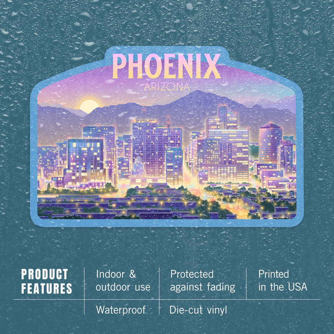 Phoenix, Arizona, Lithograph City Series, Contour, Vinyl Sticker Sticker Lantern Press 