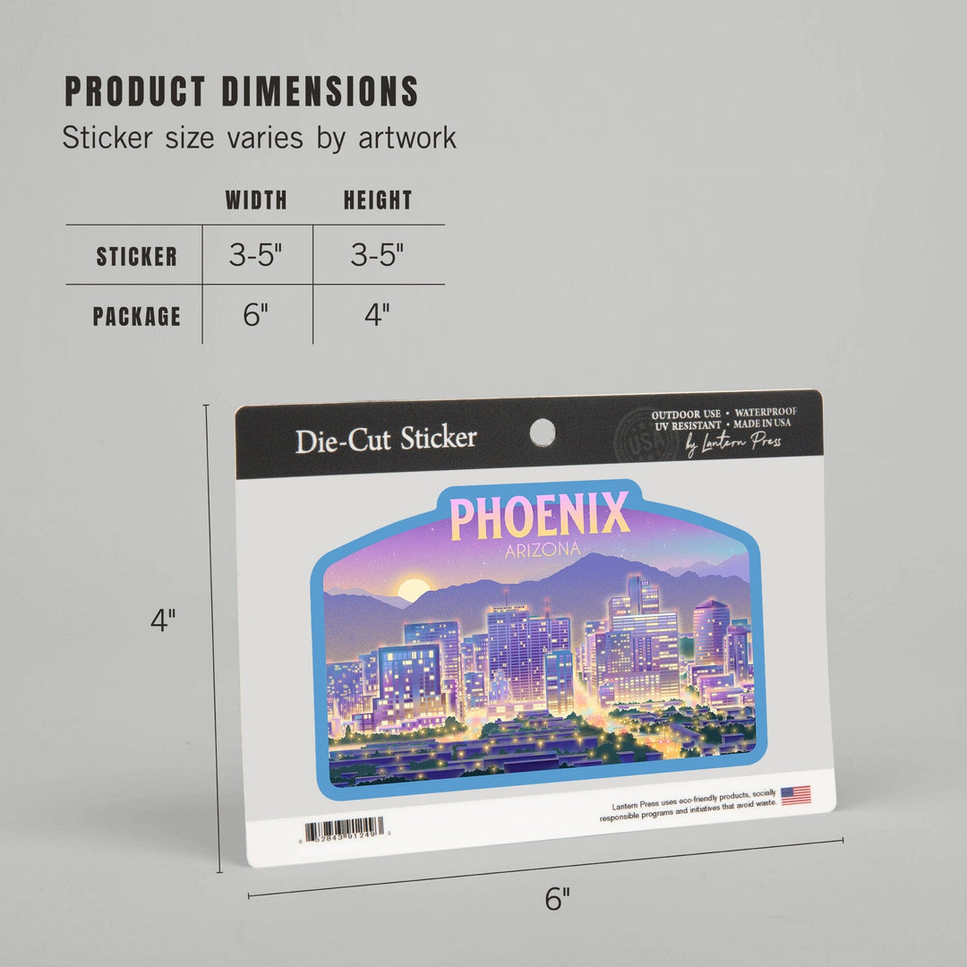 Phoenix, Arizona, Lithograph City Series, Contour, Vinyl Sticker Sticker Lantern Press 