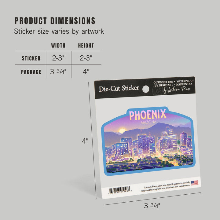 Phoenix, Arizona, Lithograph City Series, Contour, Vinyl Sticker Sticker Lantern Press 