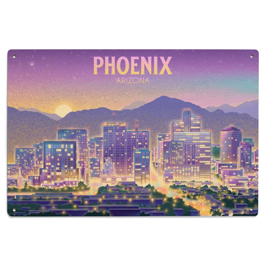 Phoenix, Arizona, Lithograph, City Series, Wood Signs and Postcards Wood Lantern Press 