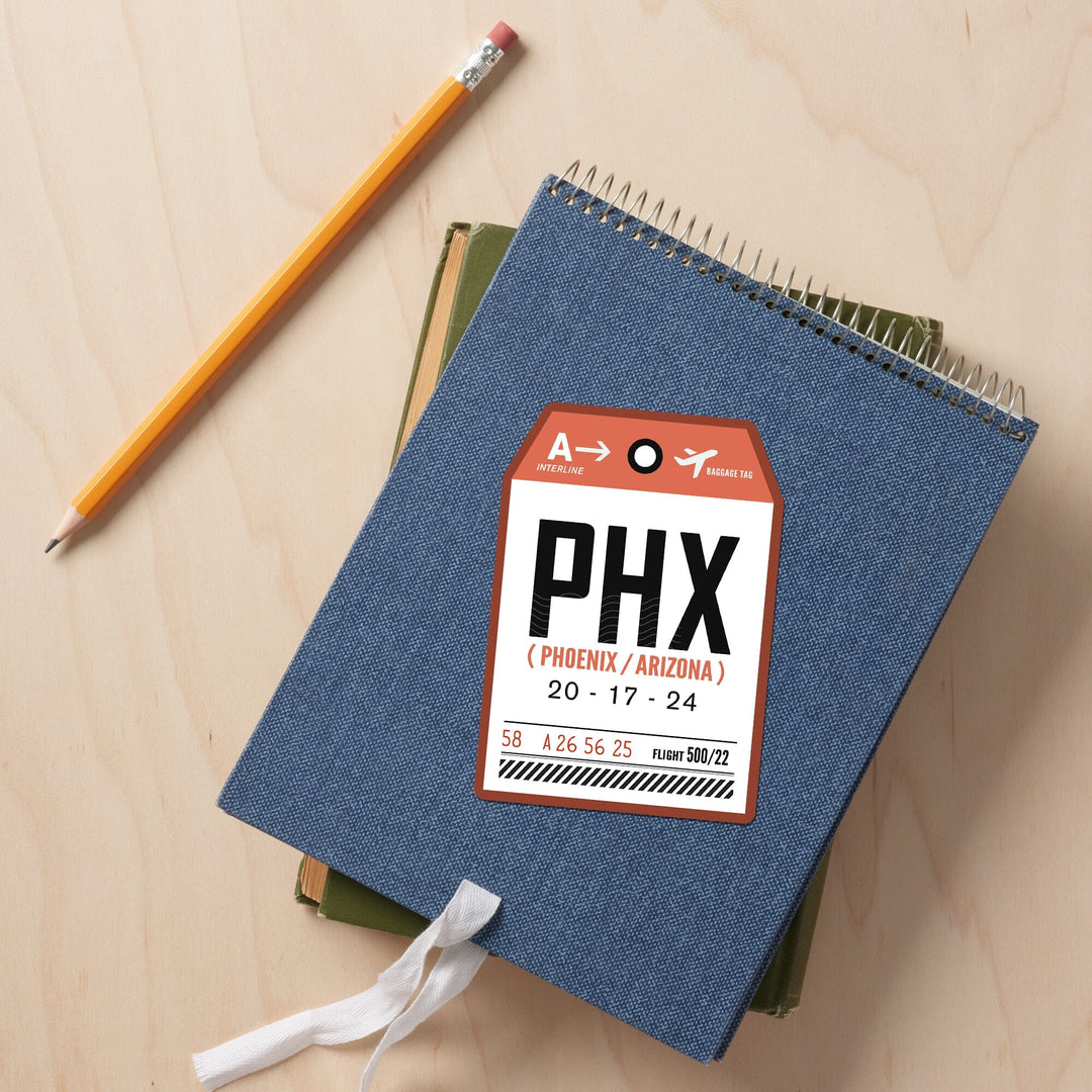 Phoenix, Arizona, PHX, Luggage Tag, Contour, Vinyl Sticker Sticker Lantern Press 