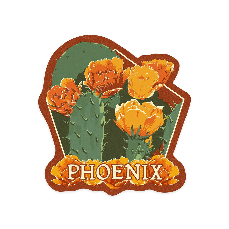Phoenix, Arizona, Prickly Pear Cactus, Letterpress, Contour, Lantern Press Artwork, Vinyl Sticker Sticker Lantern Press 