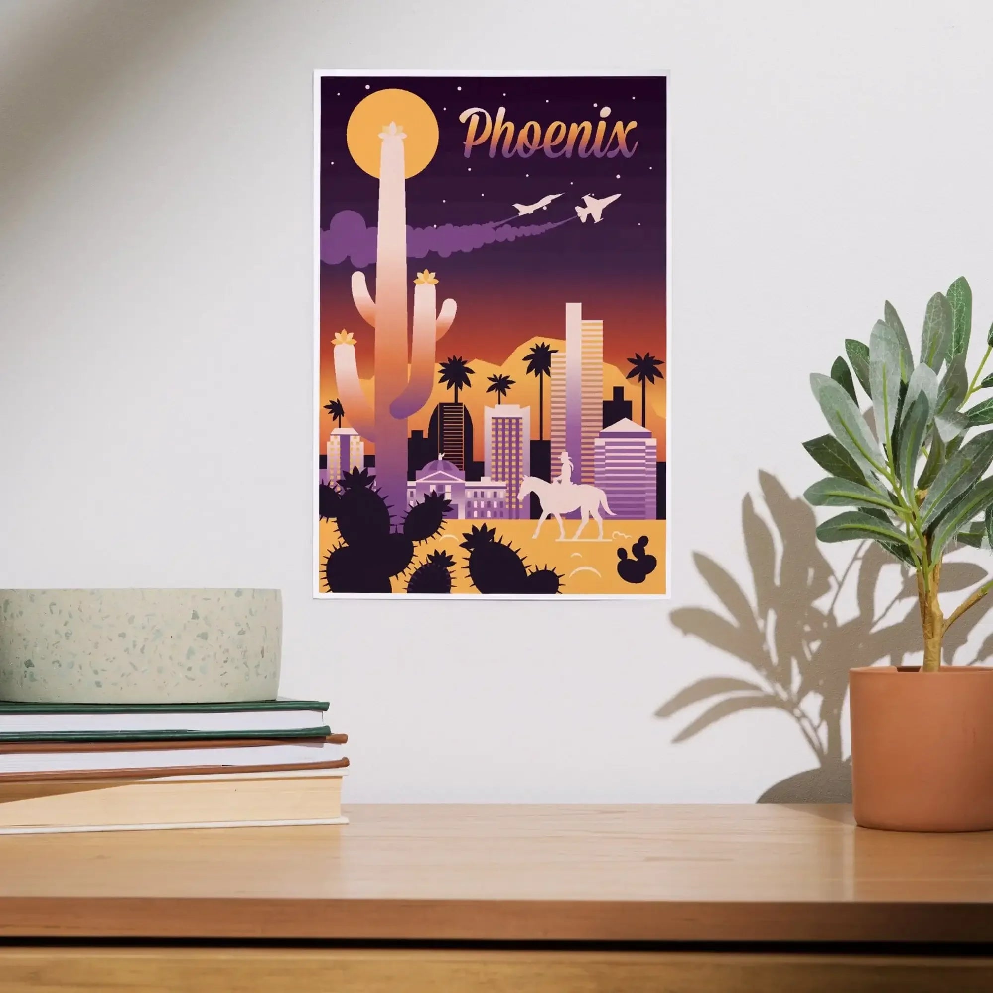 Phoenix, Arizona, Retro Skyline Chromatic Series art prints, metal