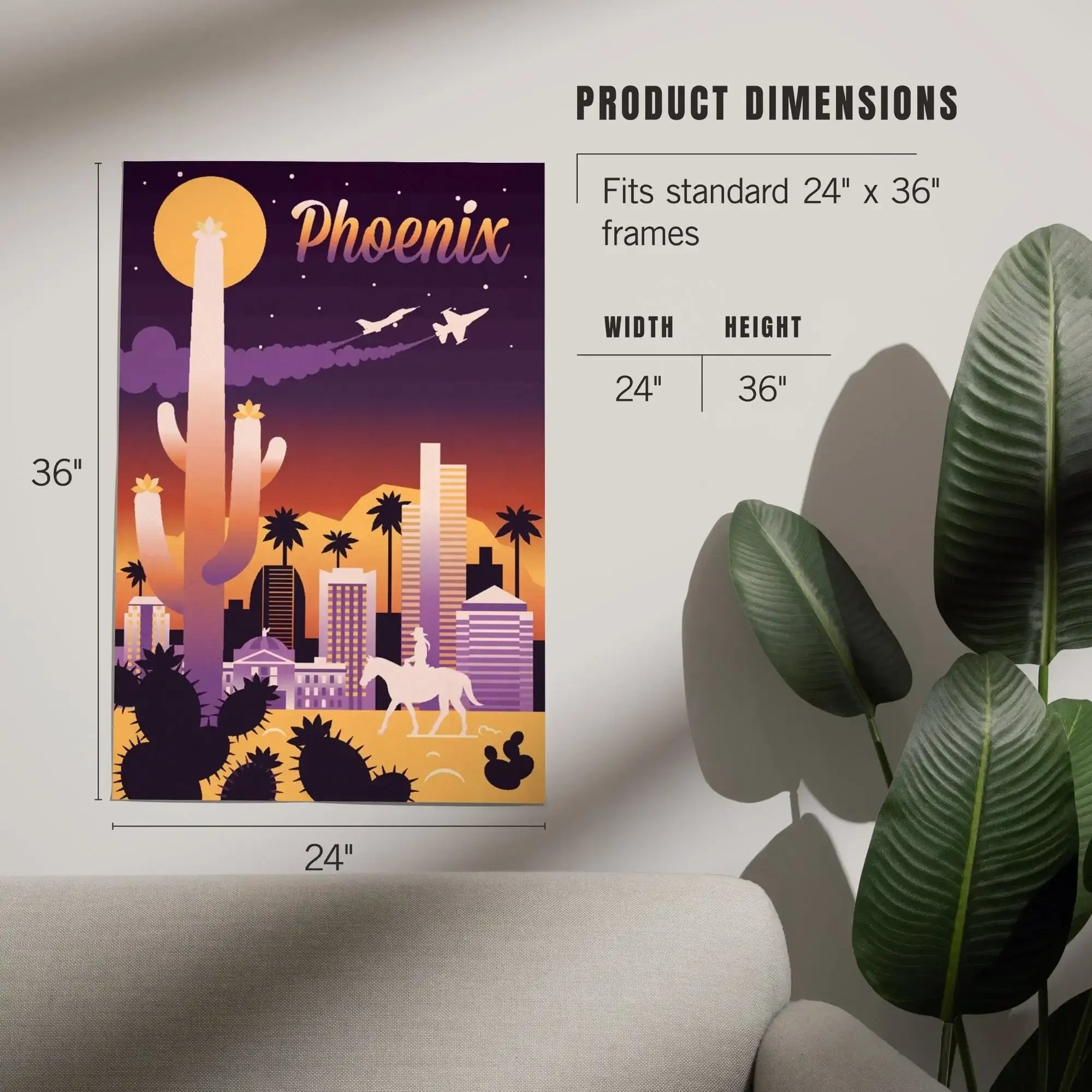 Phoenix, Arizona, Retro Skyline Chromatic Series art prints, metal