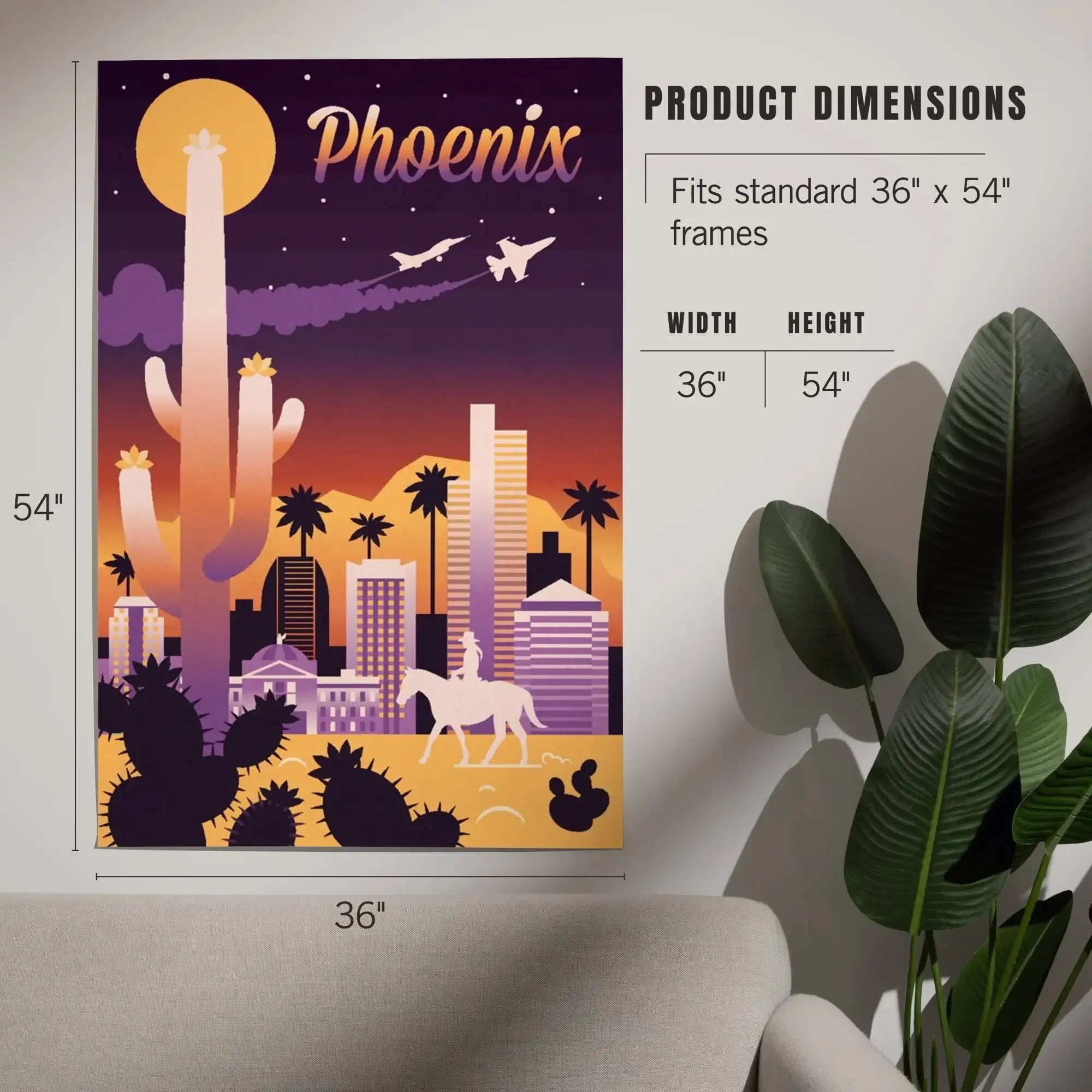 Phoenix, Arizona, Retro Skyline Chromatic Series art prints, metal