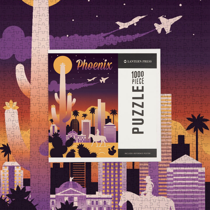 Phoenix, Arizona, Retro Skyline Chromatic Series, Jigsaw Puzzle Puzzle Lantern Press 