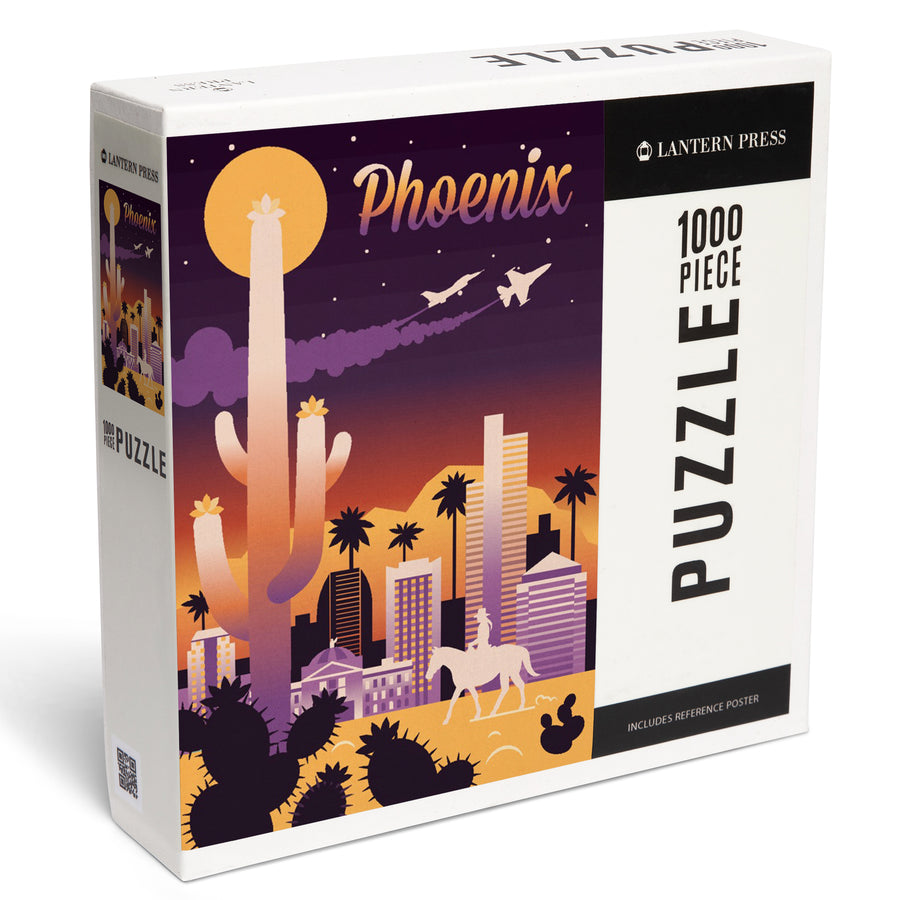 Phoenix, Arizona, Retro Skyline Chromatic Series, Jigsaw Puzzle Puzzle Lantern Press 