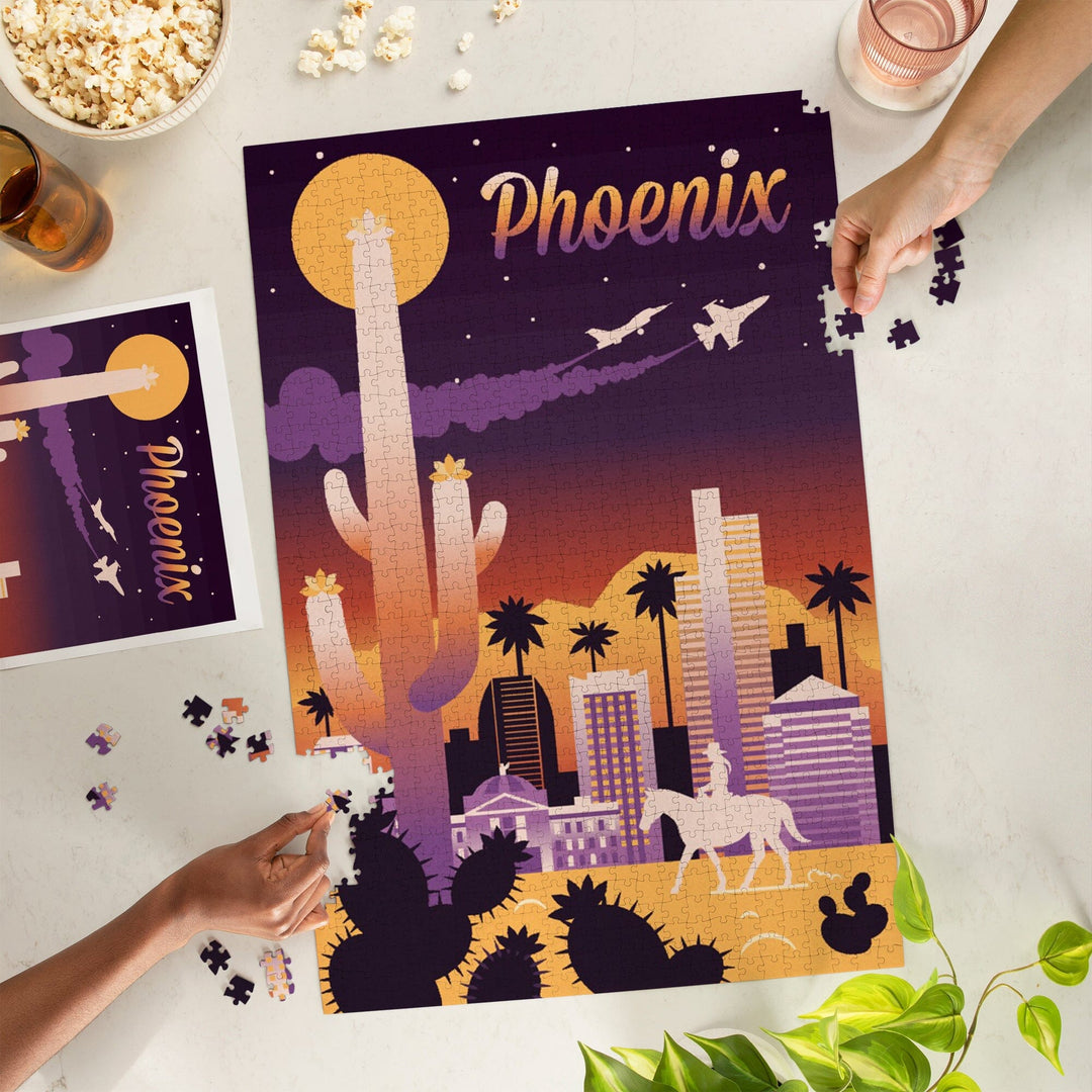 Phoenix, Arizona, Retro Skyline Chromatic Series, Jigsaw Puzzle Puzzle Lantern Press 