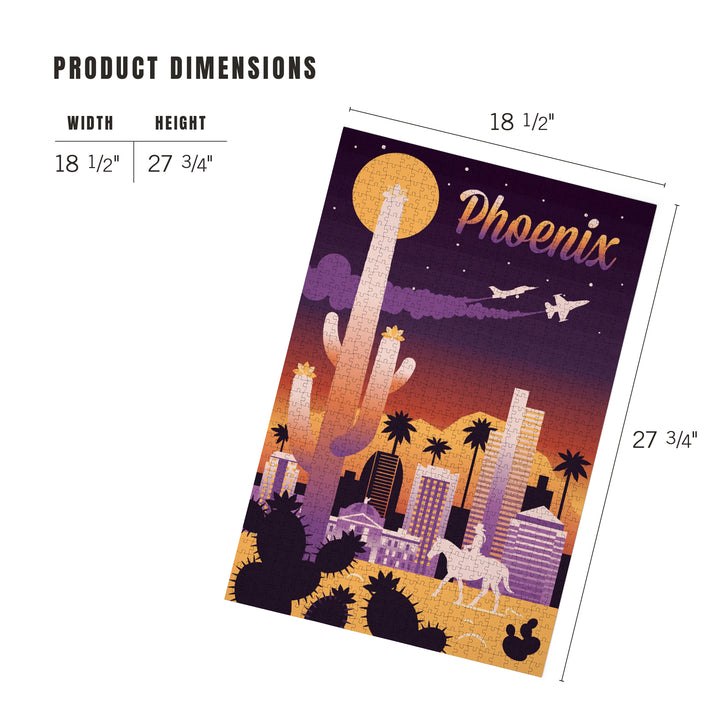 Phoenix, Arizona, Retro Skyline Chromatic Series, Jigsaw Puzzle Puzzle Lantern Press 