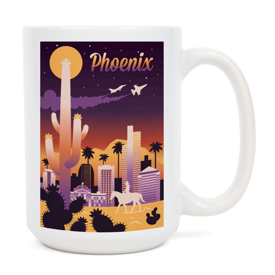 Phoenix, Arizona, Retro Skyline Chromatic Series, Lantern Press Artwork, Ceramic Mug Mugs Lantern Press 