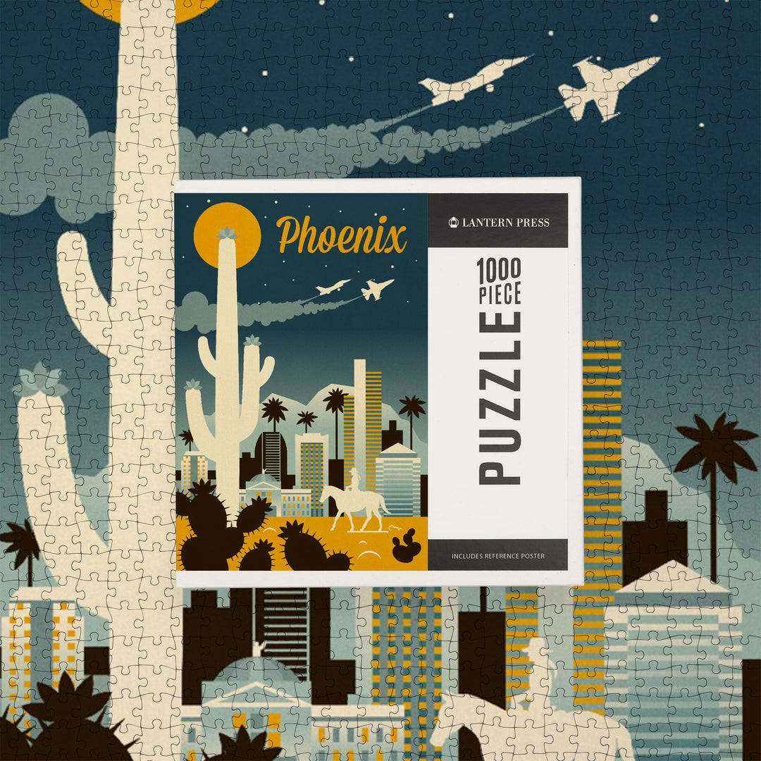 Phoenix, Arizona, Retro Skyline Series, Jigsaw Puzzle Puzzle Lantern Press 