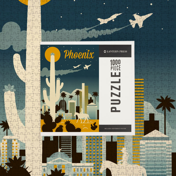 Phoenix, Arizona, Retro Skyline Series, Jigsaw Puzzle Puzzle Lantern Press 