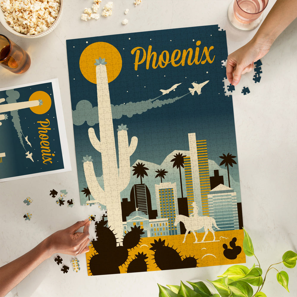 Phoenix, Arizona, Retro Skyline Series, Jigsaw Puzzle Puzzle Lantern Press 