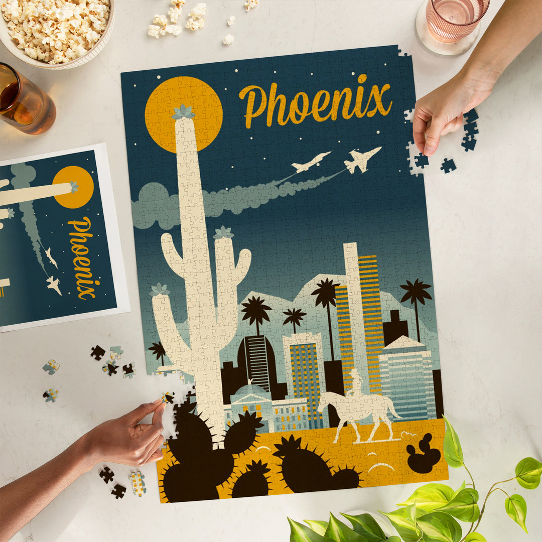 Phoenix, Arizona, Retro Skyline Series, Jigsaw Puzzle Puzzle Lantern Press 
