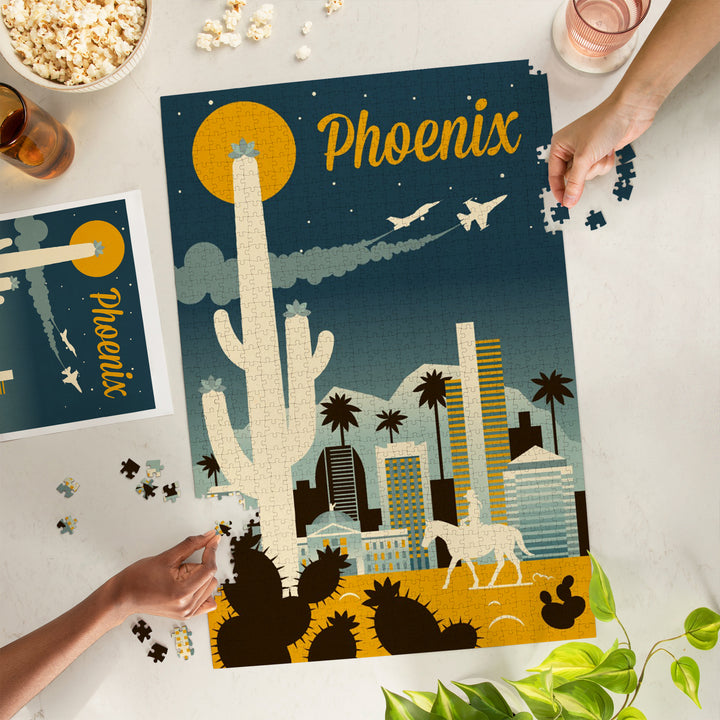 Phoenix, Arizona, Retro Skyline Series, Jigsaw Puzzle Puzzle Lantern Press 