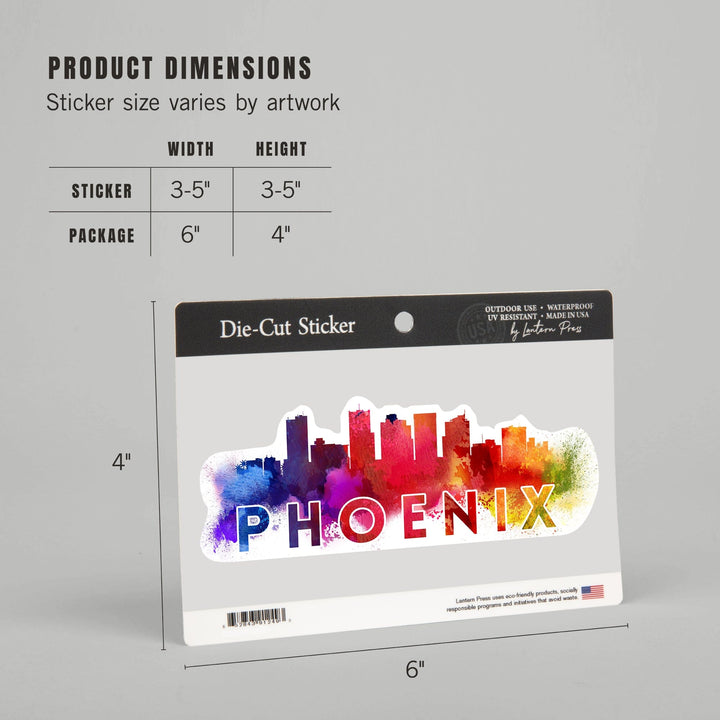 Phoenix, Arizona, Skyline Abstract, Contour, Vinyl Sticker Sticker Lantern Press 