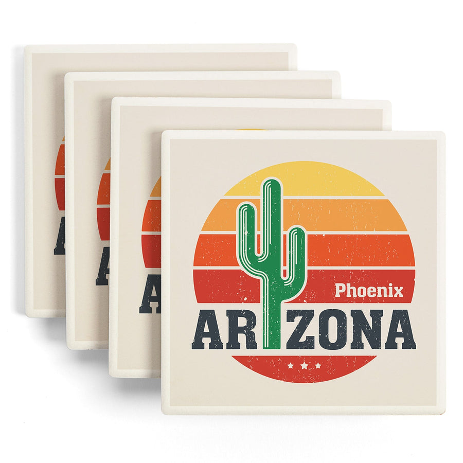 Phoenix, Arizona, Sun & Cactus, Contour, Coaster Set Coasters Lantern Press 