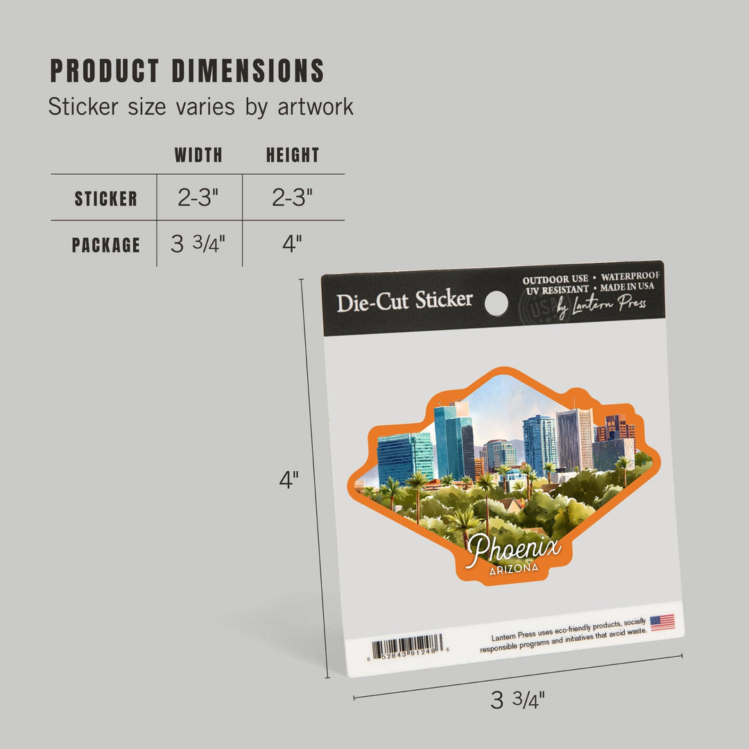Phoenix, Arizona, Watercolor Study, Contour, Vinyl Sticker Sticker Lantern Press 