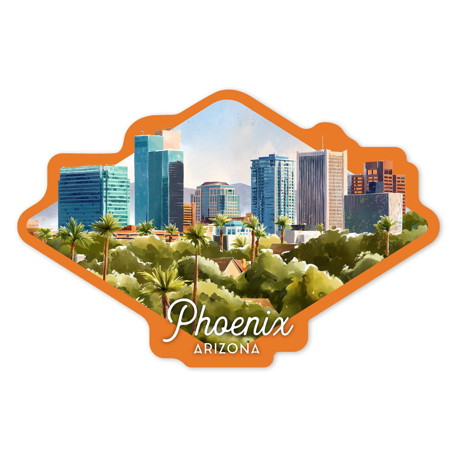 Phoenix, Arizona, Watercolor Study, Contour, Vinyl Sticker Sticker Lantern Press 