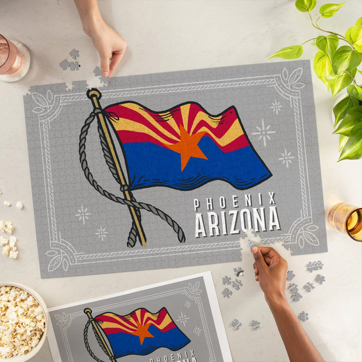 Phoenix, Arizona, Waving State Flag, State Series, Jigsaw Puzzle Puzzle Lantern Press 