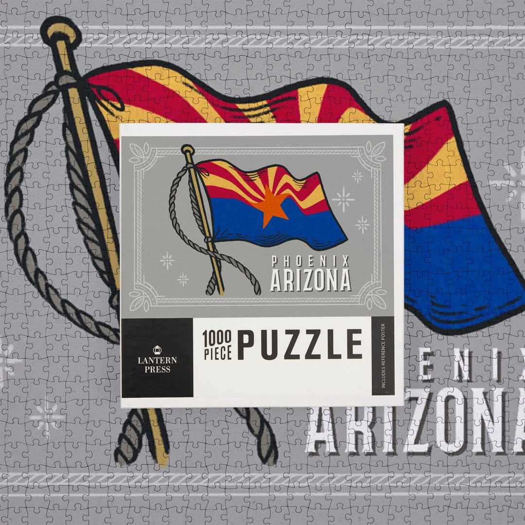 Phoenix, Arizona, Waving State Flag, State Series, Jigsaw Puzzle Puzzle Lantern Press 