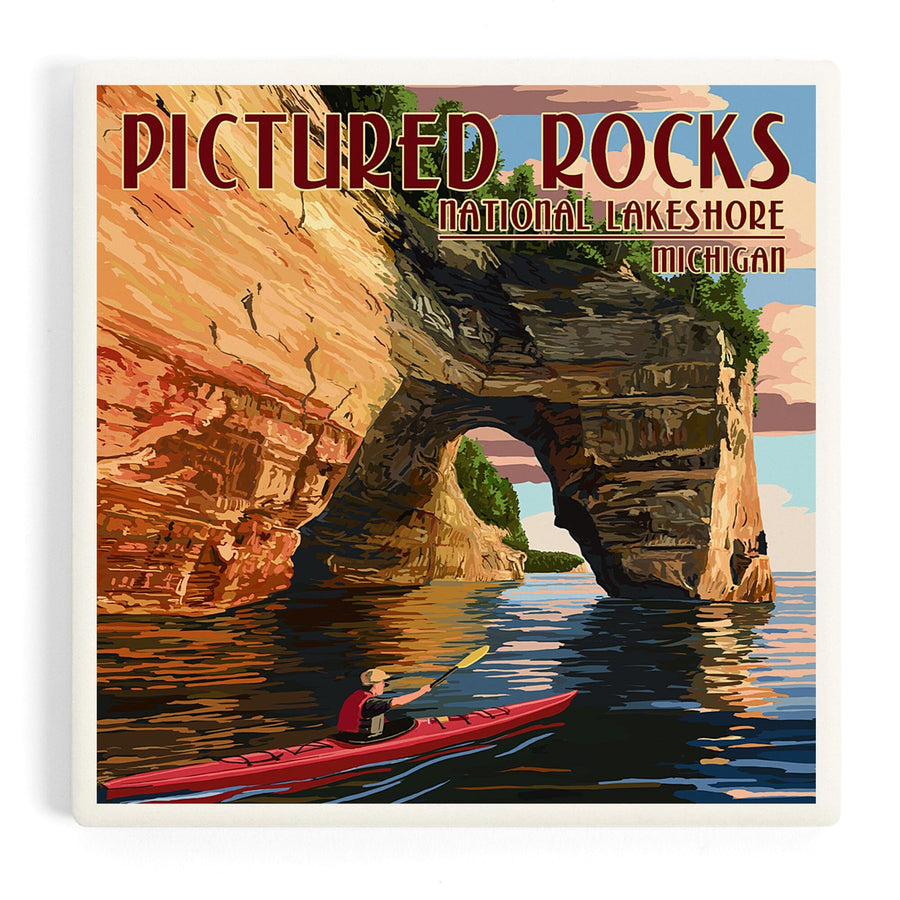 Pictured Rocks, Michigan, Kayaker, Coasters Coasters Lantern Press 