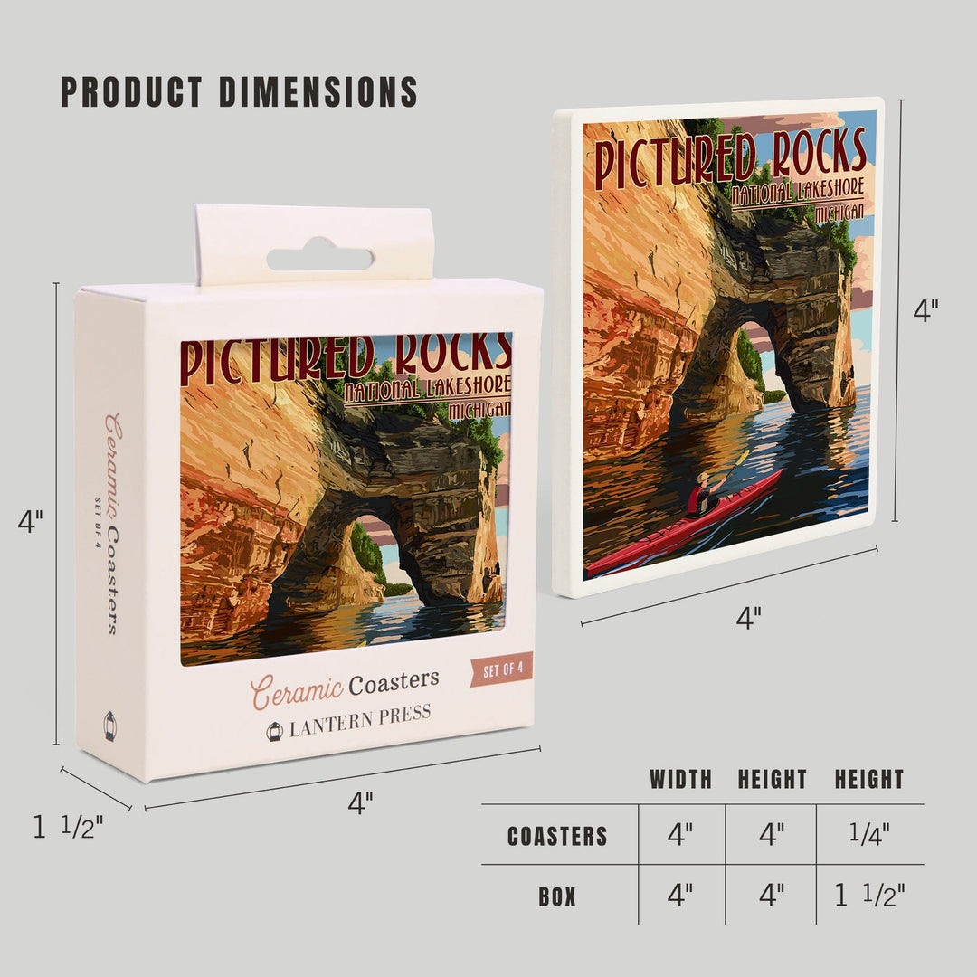 Pictured Rocks, Michigan, Kayaker, Coasters Coasters Lantern Press 