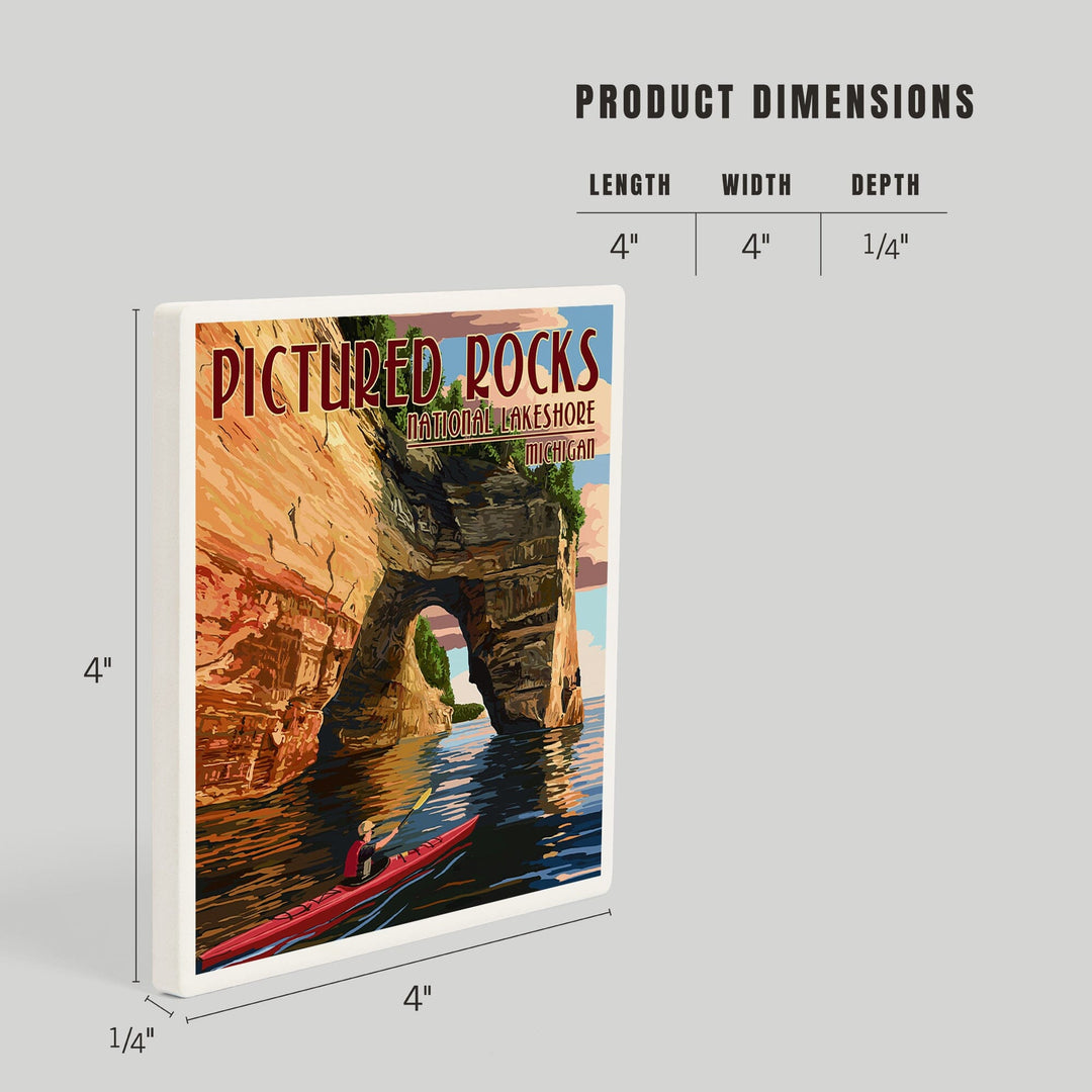 Pictured Rocks, Michigan, Kayaker, Coasters Coasters Lantern Press 