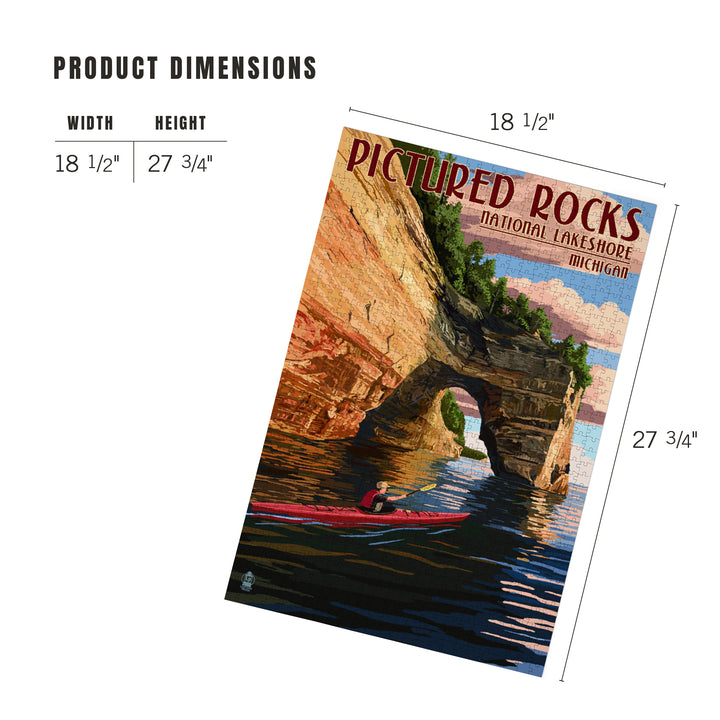 Pictured Rocks, Michigan, Kayaker, Jigsaw Puzzle Puzzle Lantern Press 