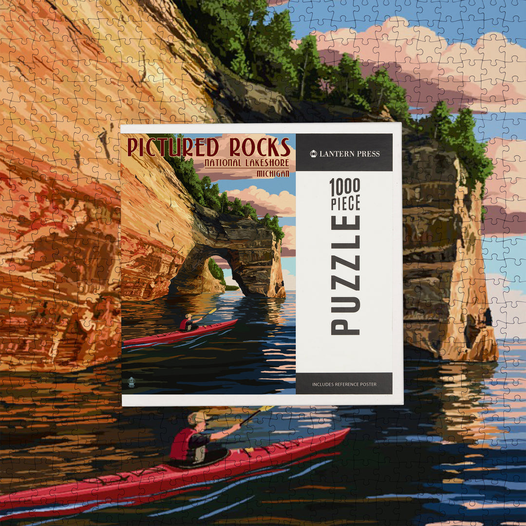 Pictured Rocks, Michigan, Kayaker, Jigsaw Puzzle Puzzle Lantern Press 