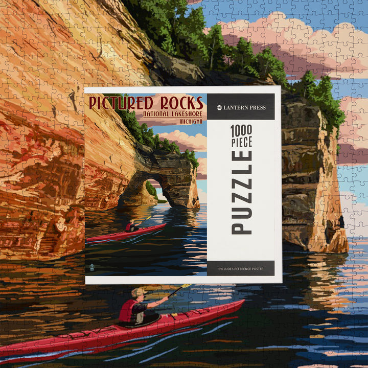 Pictured Rocks, Michigan, Kayaker, Jigsaw Puzzle Puzzle Lantern Press 