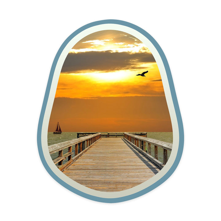 Pier at Sunset, Contour, Vinyl Sticker Sticker Lantern Press 