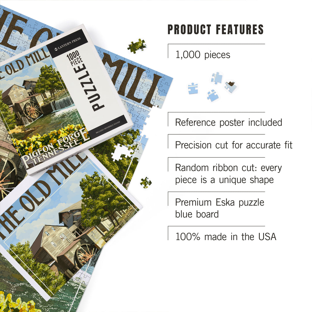 Pigeon Forge, Tennessee, The Old Mill, Jigsaw Puzzle Puzzle Lantern Press 
