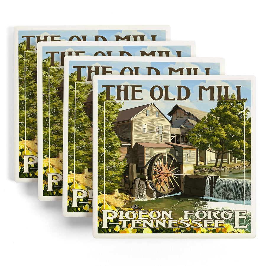 Pigeon Forge, Tennesseee, The Old Mill, Lantern Press Artwork, Coaster Set Coasters Lantern Press 