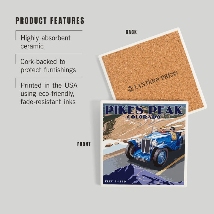Pikes Peak, Colorado, Auto Road Scene, Coasters Coasters Lantern Press 