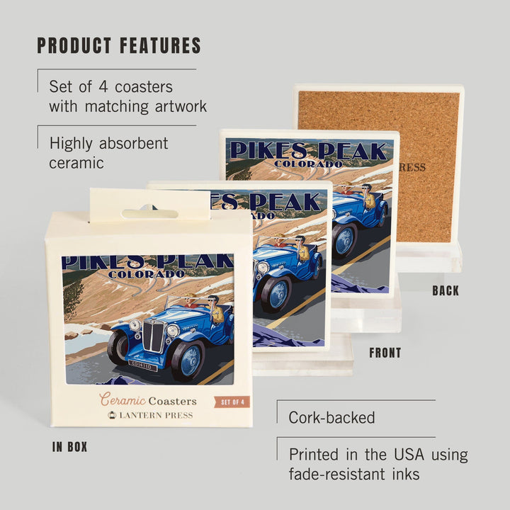 Pikes Peak, Colorado, Auto Road Scene, Coasters Coasters Lantern Press 