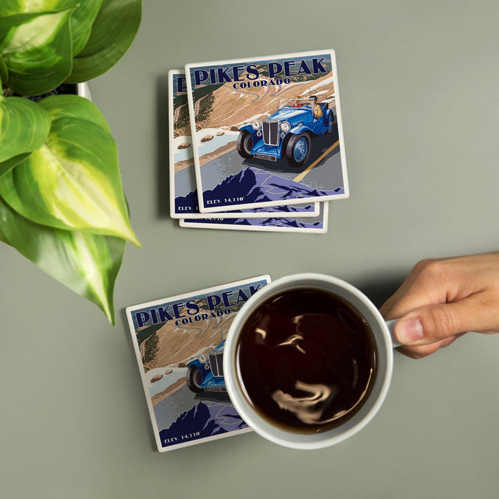 Pikes Peak, Colorado, Auto Road Scene, Coasters Coasters Lantern Press 