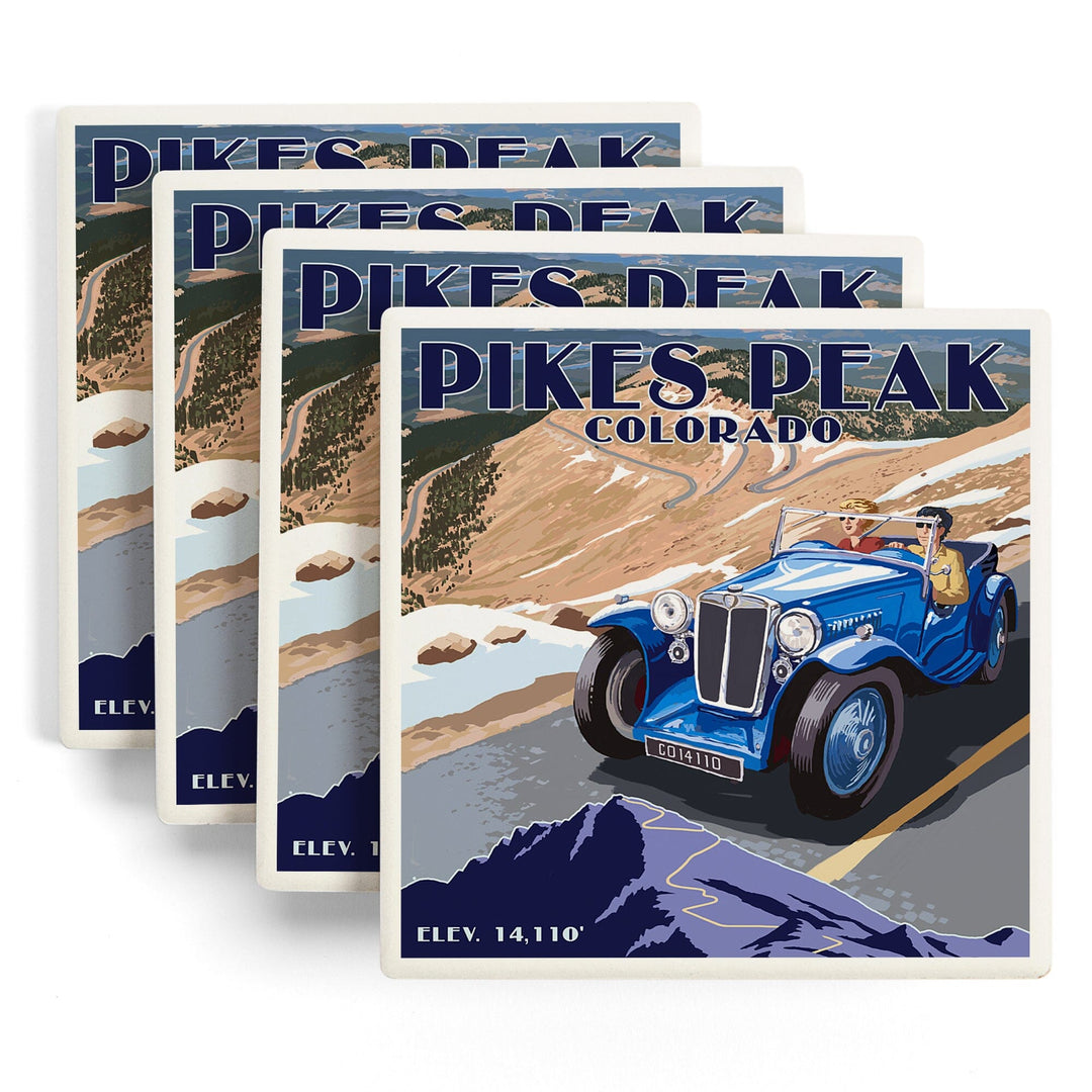Pikes Peak, Colorado, Auto Road Scene, Coasters Coasters Lantern Press 
