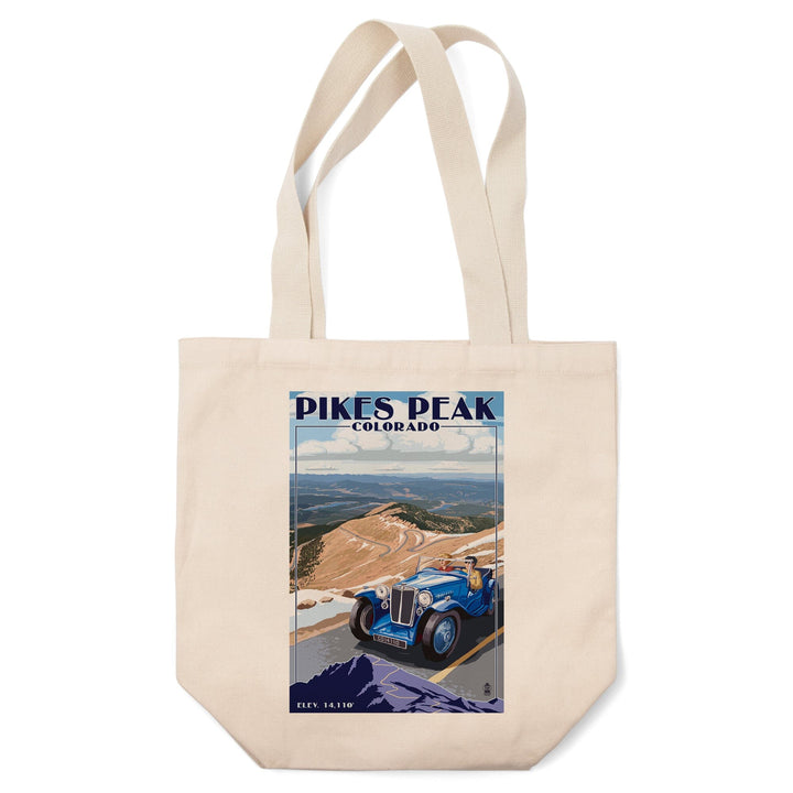 Pikes Peak, Colorado, Auto Road Scene, Lantern Press Artwork, Tote Bag Totes Lantern Press 